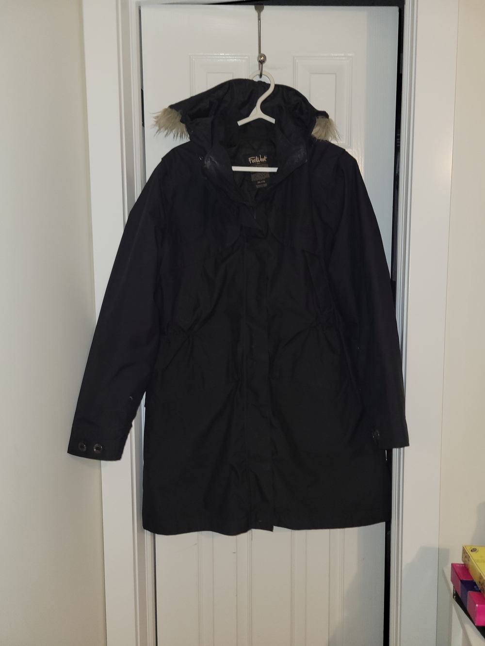 Far West Black Hooded Winter Coat with Faux Fur Trim Size 2XL